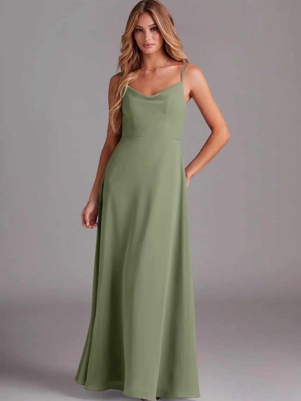 Azazie pistachio Green Cowl-Neck Maxi Dress